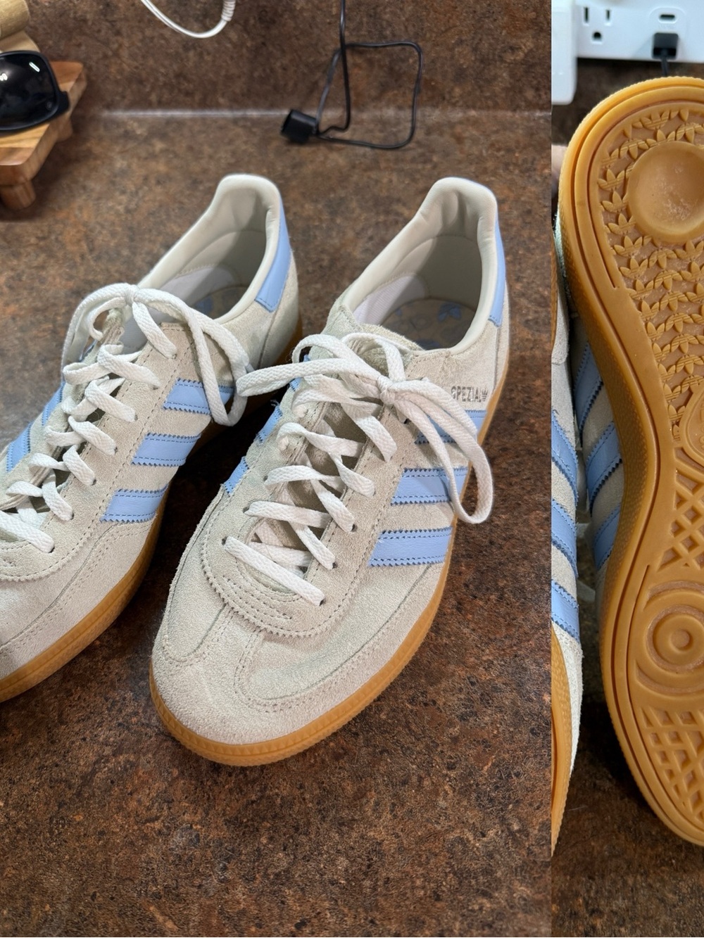 Adidas Spezial Suede Sneakers - Light Gray with Baby Blue Stripes - Picture 3 of 3